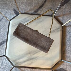 Valerie Stevens Gold Chain Tan Clutch